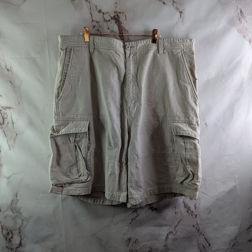 OP Shorts Men 43 Cargo Vintage Y2K Khaki Baggy Loose Canvas 10 Inch Ocean